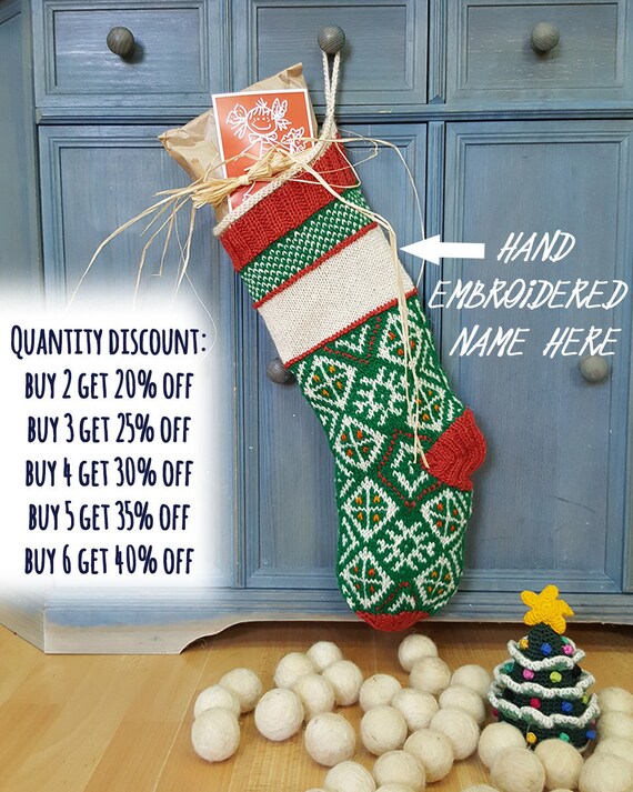 Handmade Christmas Stockings Personalized Knitted Christmas Stockings Red White Green xmas Stockings Fair Trade Knit Christmas Stocking