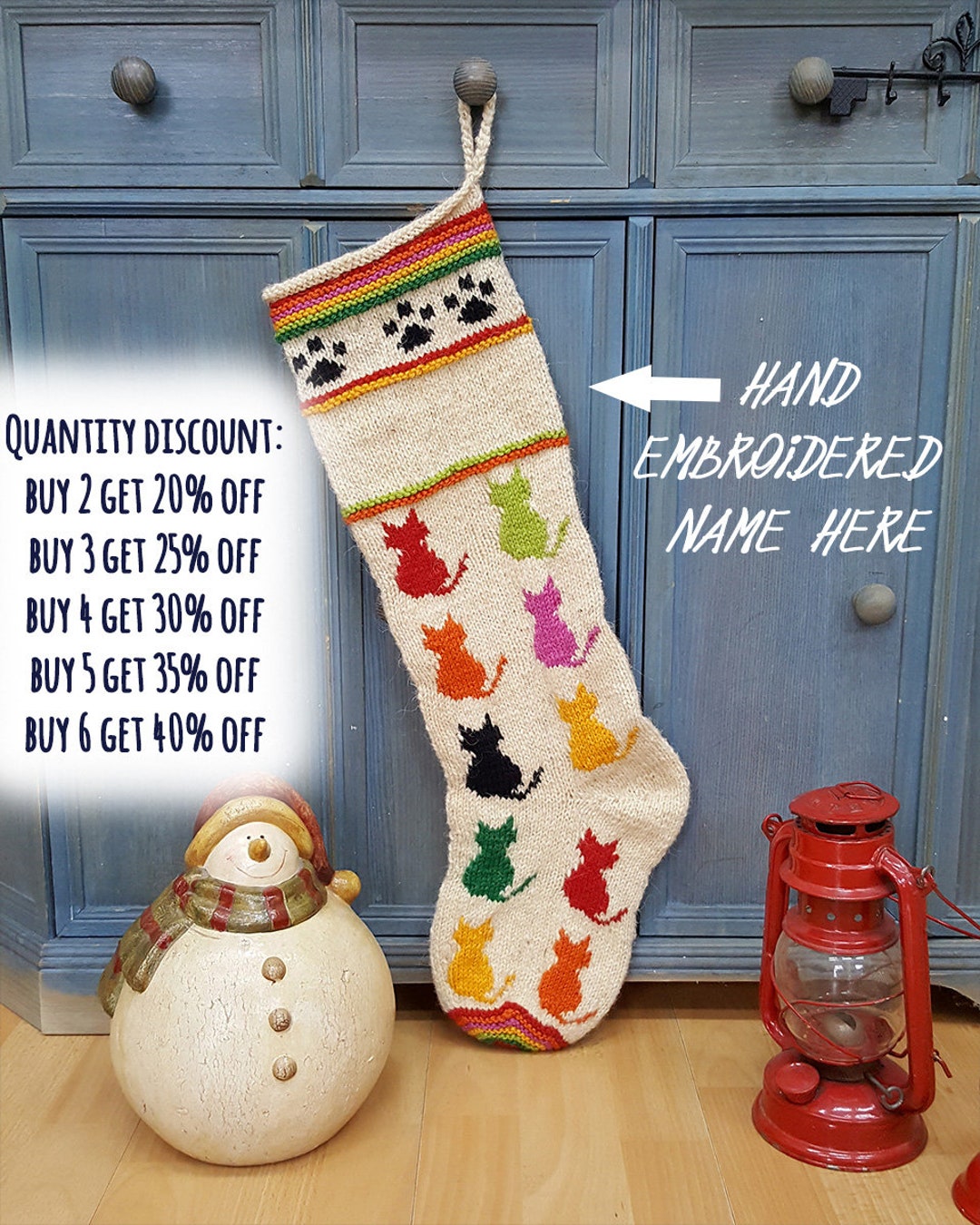 Christmas Stocking for Cats, Personalized Knitted Christmas Stockings, Cats Christmas Stocking 