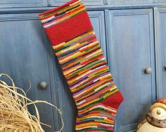 Knit Christmas Stocking, Stripped Knitted Christmas Stockings, FairTrade Christmas Stocking, Handmade Christmas Stocking, xmas knit Stocking