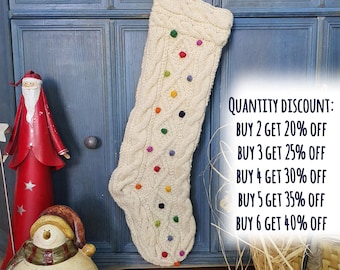 Christmas Stocking with Cable Knit Pattern, Knit Christmas Stocking, xmas Christmas Stockings, FairTrade Handmade Christmas Stocking