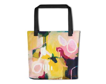 Floral Tote bag, fabric shoulder bag, shopping bag, market bag, market tote, gift for women floral, pink, yellow, green, large tote colorful