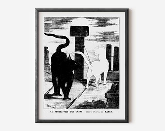 有名なフランスの黒猫のアートプリント、印刷可能なダウンロード可能な壁アートプリント、ドラマチックな黒猫のアートポスター、フランスのアートプリント、猫のアートプリント