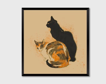 Vintage Retro Printable Paris Cats, French poster print, Digital Download, printable wall art, French Country decor. Art Nouveau Print