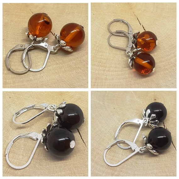 Sterling Silver and Baltic Amber Earrings /"Martina/"