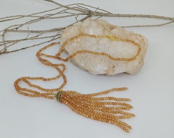 Yellow Quartz Tassel Necklace in .925 Sterling Silver With Studded Black Spinel in Tassel Pendant