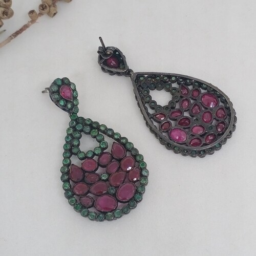 Shops Ruby And Emerald Earring In .925 Sterling Silver