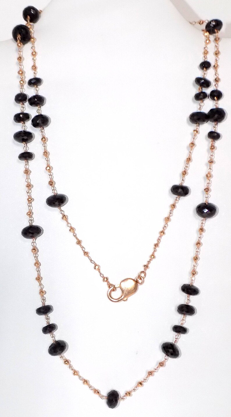 Black Spinel Beaded in Sterling Silver Long Necklace .925 in Etsy