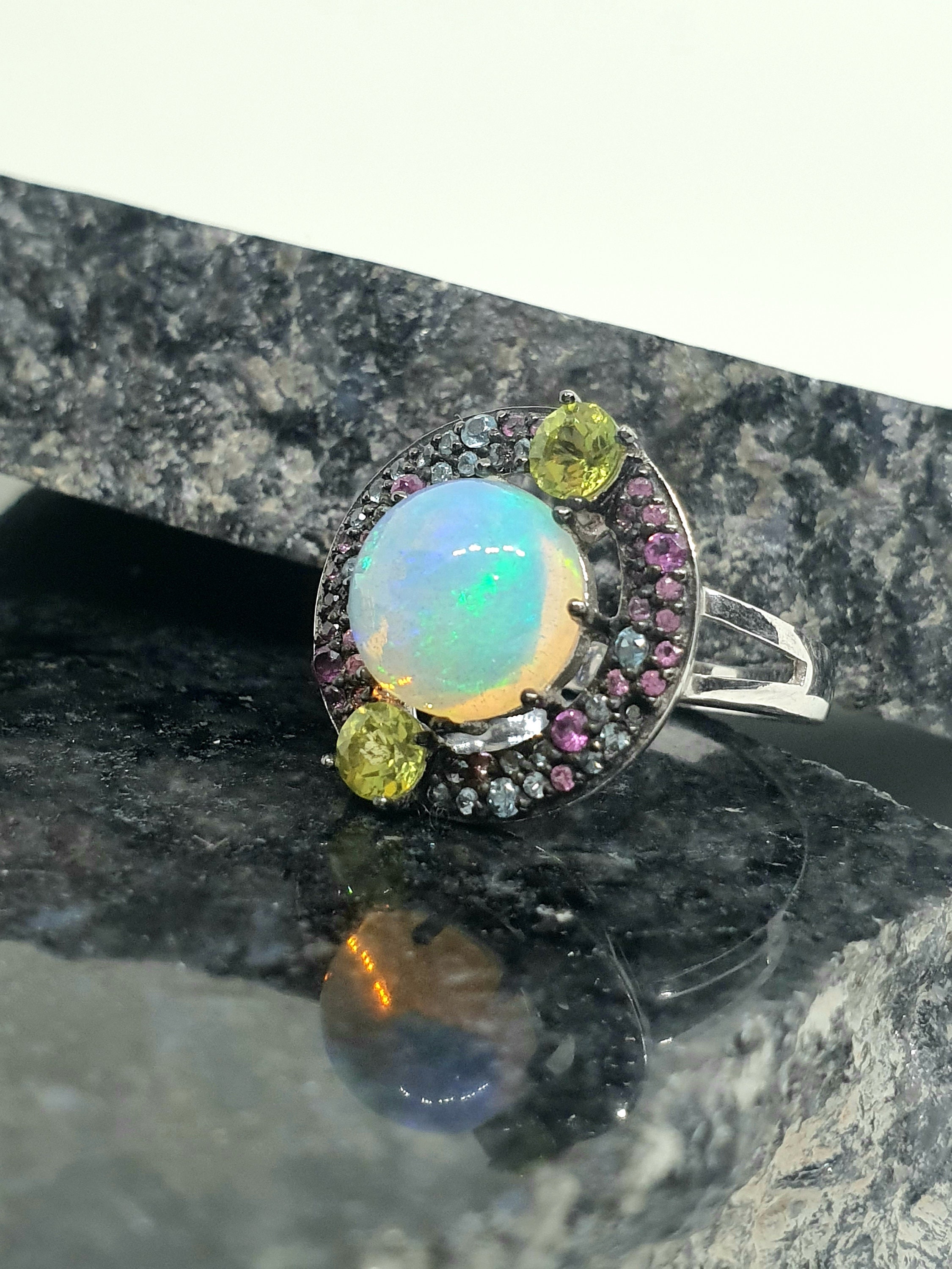 Opal Ring in .925 Sterling Silver With Peridot's | Etsy