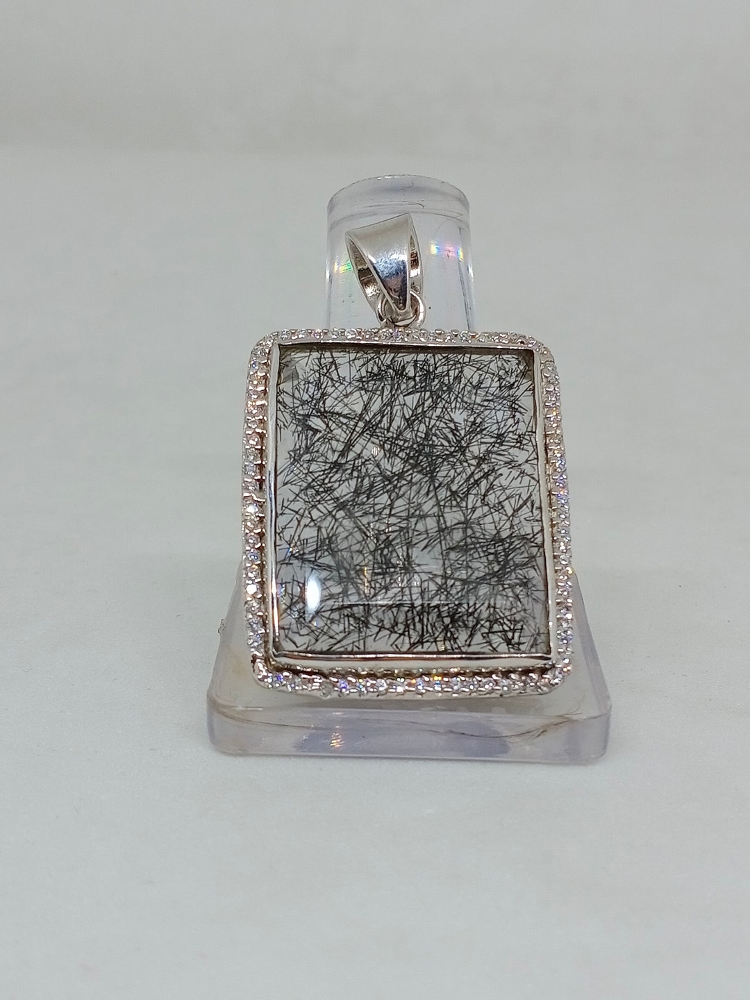 Rutile Quartz and Zircon Pendant in Finest .925 Sterling Etsy