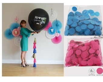 Gender Reveal Balloon, He or She what will baby be, Confetti Circle Dark Blue Pink, Baby Shower, DIY tail dark blue hot pink gold, Boy Girl