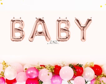 Baby balloons - silver mylar foil letter balloon banner kit, gold balloons, baby shower, christening, party balloons, rose gold letters
