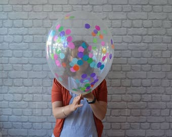 Konfetti Ballons, 3er-Set, mehrfarbig, klare Ballons, Geburtstag, Hochzeit Luftballons, Party, Baby-Dusche, Dekor