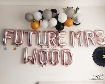 Future MRS custom name Rose Gold 16" balloons,  gold, silver Letters Balloons, Bridal, Party, Engaged, Wedding, balloon banner, party supply