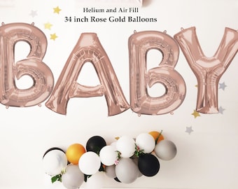 Baby Balloon 34" - Rose Gold Balloon | Rose Gold letters balloons | Large balloon letters Custom 34"  Baby Shower, Letter Balloons, Oh baby