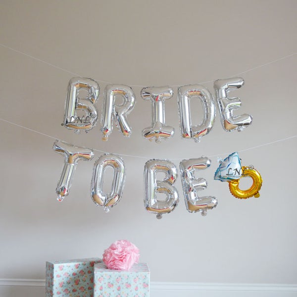 Bride To Be balloons rose gold silver Mylar foil letter balloon banner, gold balloons, wedding, hen party, hen party balloons, diamond ring