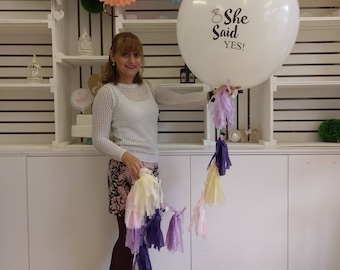 Bride To Be, Best Day Ever, Huge Giant Balloon Tail Tassel, Wedding tassels, 36" balloons, Engaged, Hen Party, Valentines, She Said Yes,