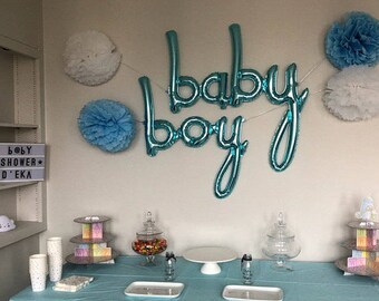 Baby Boy Script Balloon - Light Baby Pastel Blue / Baby Shower Decorations / Banner , Blue Balloons, Baby Boy
