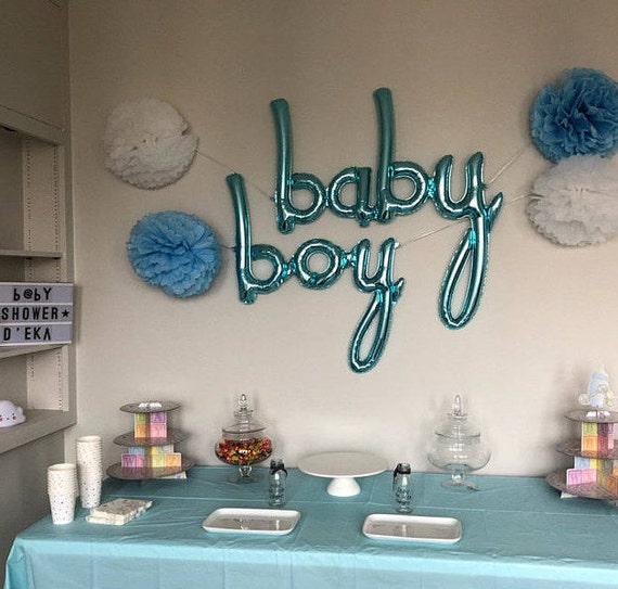 Baby Boy Script Balloon Light Baby Pastel Blue Baby Shower Etsy