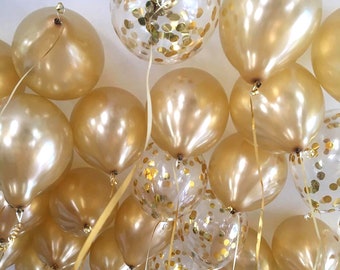 Gold Confetti Balloons, 11" Latex Balloons, Wedding, Birthday, 1st Birthday, Wedding, Engaged, Bride To Be, Ceiling Balloons Confetti