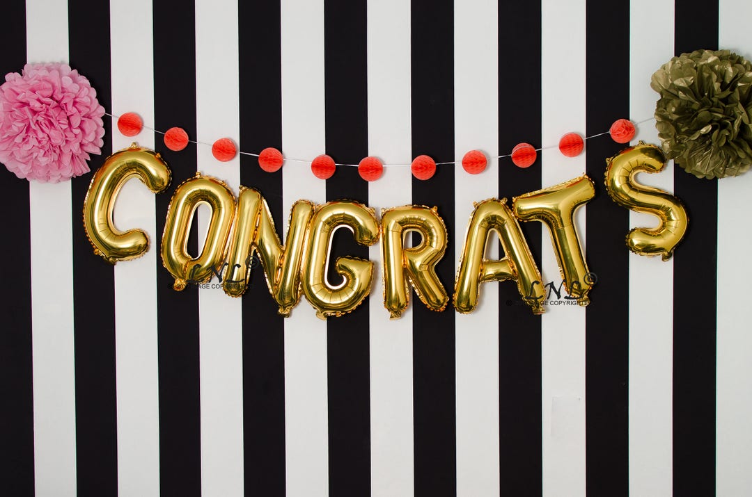 Congrats Gold Balloons Silver Mylar Foil Letter Balloon - Etsy