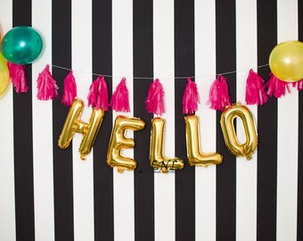 Hello Rose Gold balloons | silver foil letter balloon banner, gold balloons, baby shower, party balloon, birthday, DIY tassels, wedding