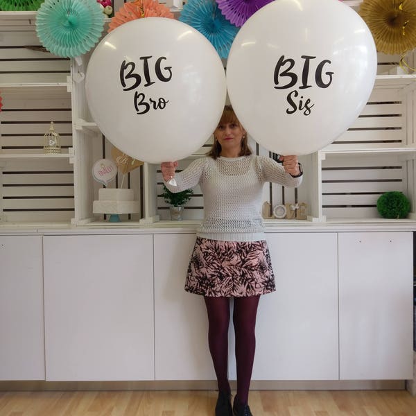 Big Sis Big Bro White Giant Balloon Tail Tassel, Baby Shower Balloons, Big Sister, Big Brother, Gender Reveal, Wild One, Baby  He or she