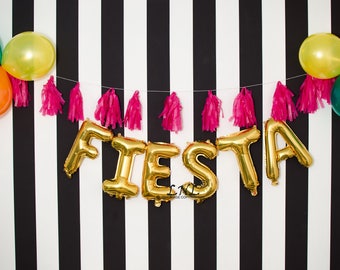 Fiesta Rose Gold balloons | silver foil letter balloon banner, gold balloons, baby shower, party balloon, birthday, DIY tassels, wedding