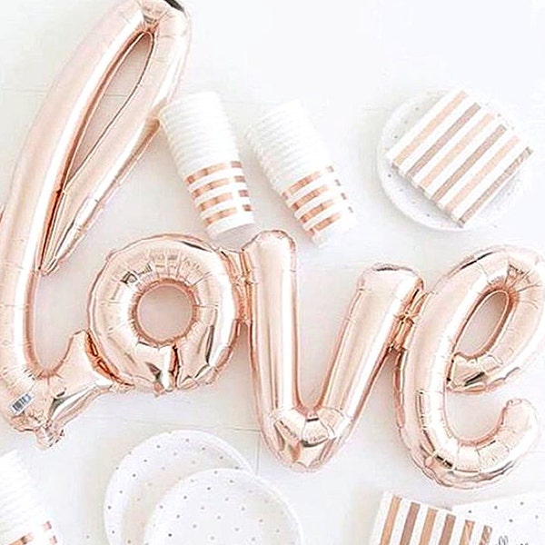 Giant Love Balloon, Rose Gold LOVE Script Balloon with pink tassels, garland, Love balloon, Wedding Decor, Love Balloon, Tissue Tassel