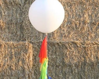 White Balloons, 3ft, balloon tail tassels, tissue tassels, balloon bouquet, aisle decor. wedding balloons, bridal, mr mrs