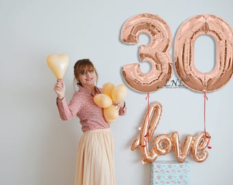 Rose Gold Number Balloons, Age Number, Party, Custom, Happy 30 , Anniversary, 34" balloons, rose gold balloons, copper, birthday balloons