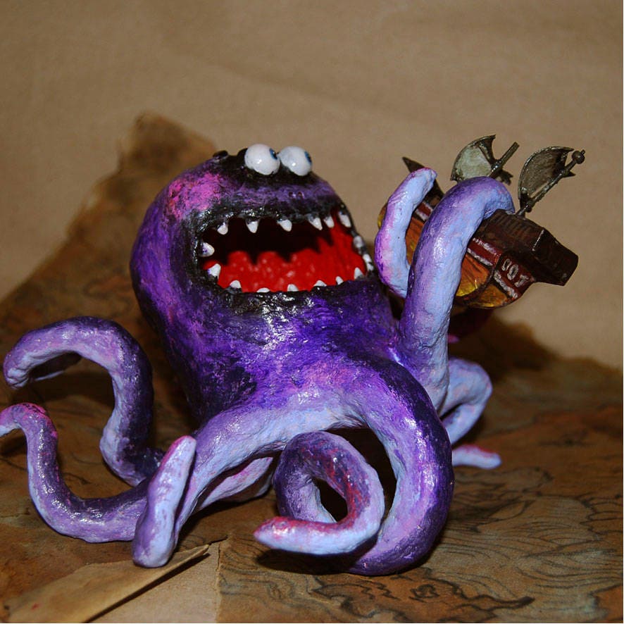 Kraken Octopus Sea Monster Ship Piggy Bank Figurine Etsy