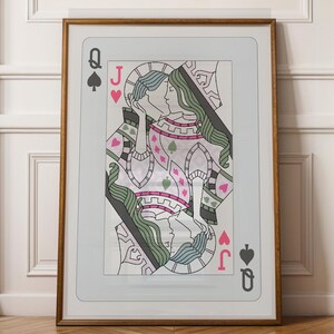 Poster da parete massimalista con carta da gioco retrò Queen of Spades, stampe da parete Queen Kissing, decorazioni estetiche per la camera da letto, decorazioni dopamine