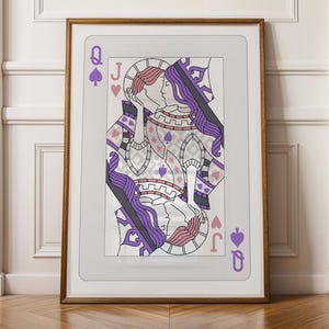 Poster da parete massimalista con carta da gioco retrò Queen of Spades, stampe da parete Queen Kissing, decorazioni estetiche per la camera da letto, decorazioni dopamine
