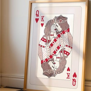 Stampe artistiche da parete con carte da gioco retrò Queen of Hearts, decorazioni dopamine massimalist King of Hearts, stampe alla moda, stampe estetiche per la camera da letto