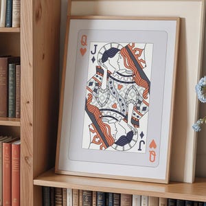 Regina di cuori che bacia arte massimalista, poster retrò di carte da gioco, stampe artistiche da parete, arte estetica per la camera da letto, arte della dopamina stampabile