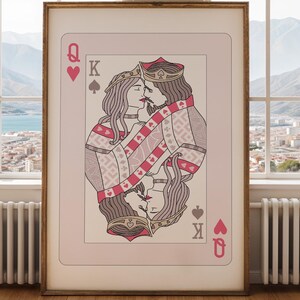 Decorazione da parete con carte da gioco retrò "Regina di Cuori" e "Re di Picche", stampe artistiche da parete con decorazioni a tema dopamina, roba da ragazzi, arte estetica per la camera da letto