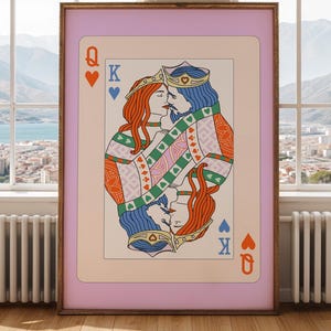 Regina di cuori Re di cuori Decorazione massimalista, stampe artistiche da parete con carte da gioco retrò, decorazione con dopamina, stampe alla moda, arte estetica per la camera da letto