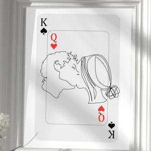 Ritratto personalizzato, arte murale personalizzata da poker, download digitale, stampe alla moda, arte stampabile Preppy Stuff, ritratto di coppia di re e regina