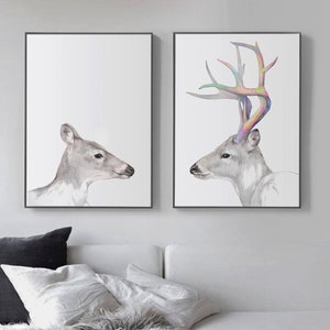 Buck and Doe Wall Art, Doe and Deer Poster, Stag and Doe Prints Engagement Gift Printable, Woodland Bedroom Decor, Love Mr and Mrs Wall Art