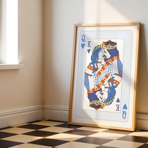 Queen of Hearts Kissing King of Hearts Retro Wall Art Prints, Playing Cards, Maximalist Decor Trendy Printable, Aesthetic Bedroom Art