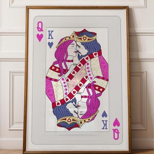 Queen of Hearts and King of Hearts Retro Wall Art Prints, Playing Cards, Maximalist Dopamine Decor Trendy Printable, Aesthetic Bedroom Art