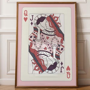 Regina di cuori che bacia arte massimalista, poster retrò di carte da gioco, stampe artistiche da parete, arte estetica per la camera da letto, arte della dopamina stampabile