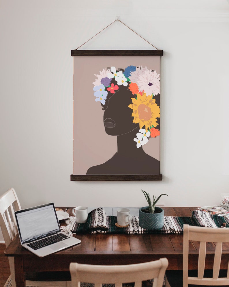 Flower Head Black Woman Art Illustration Prints Afro Wall Etsy