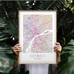 Detroit Karte Druck Wanddekoration Bunte Wandkunst, Detroit Poster, Custom City Map Download skandinavische Drucke, Detroit Michigan Karte Kunst