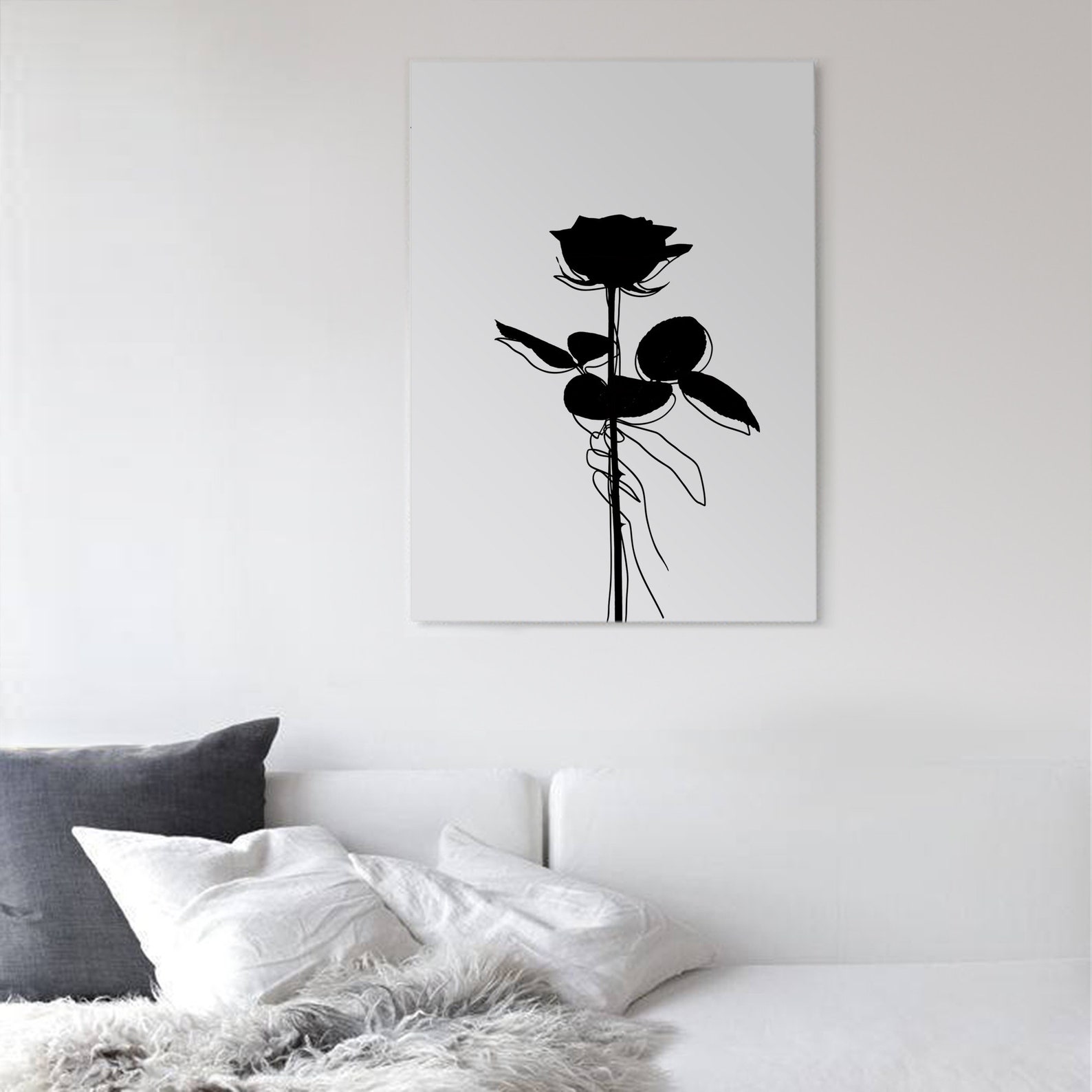 Black Rose Wall Art Black and White Art Prints Minimalist Etsy