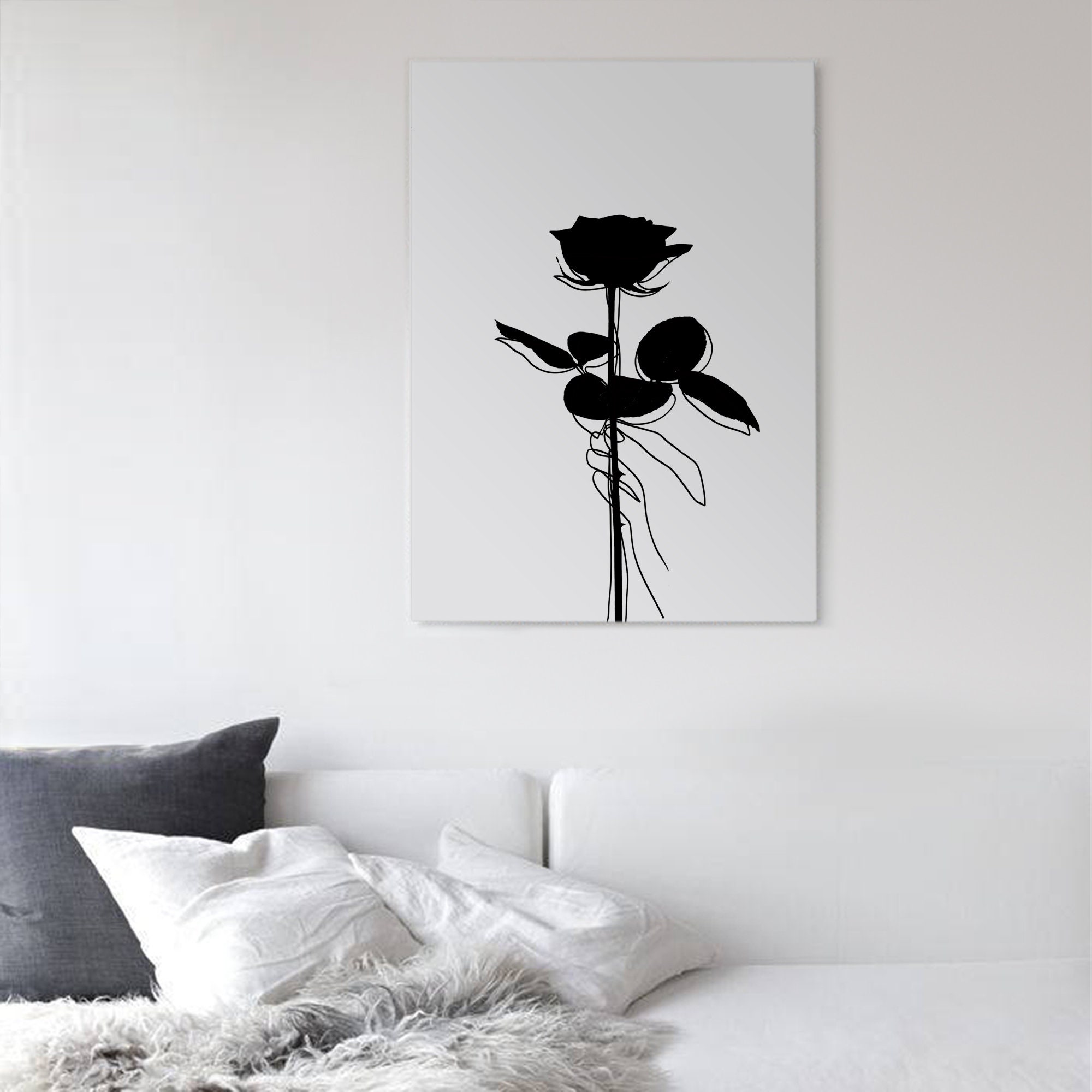 Black Rose Wall Art Black and White Art Prints Minimalist Etsy