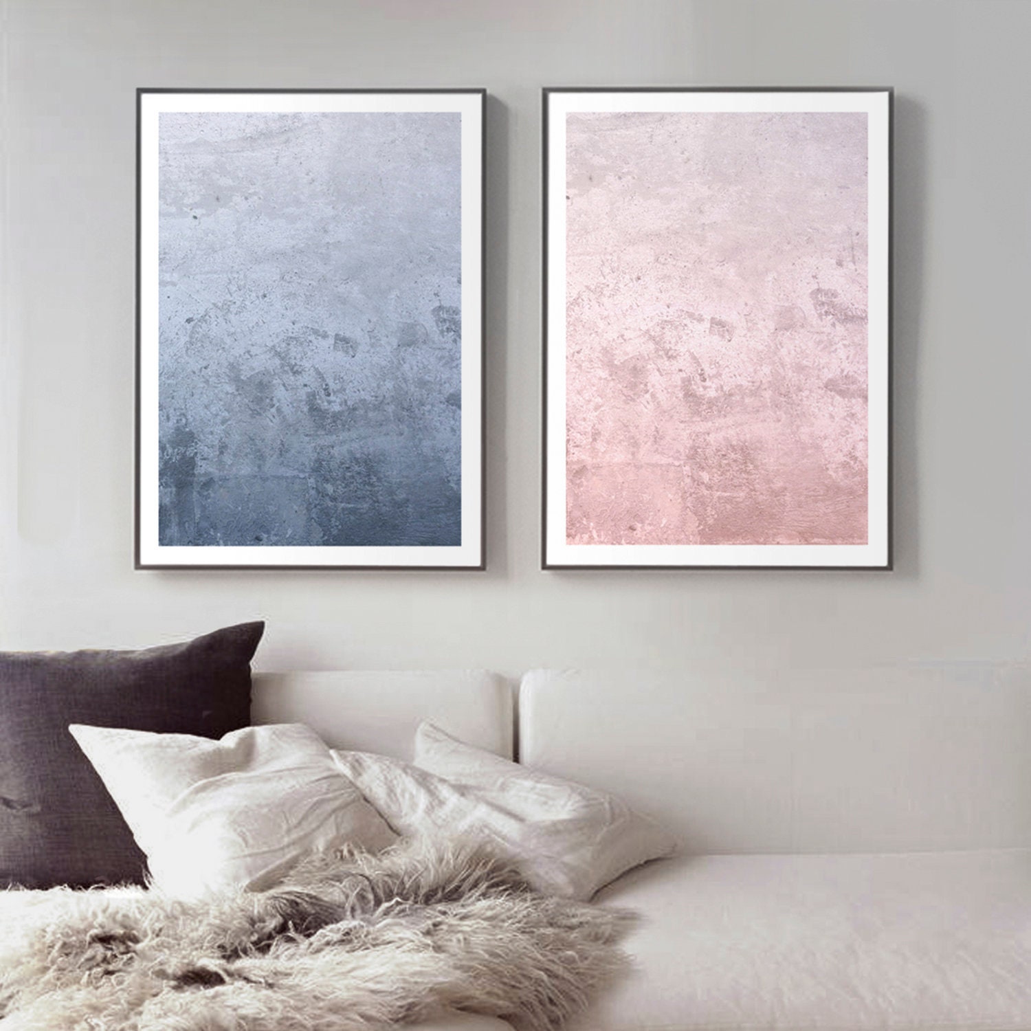 Dusty Blue And Pink Set Of 2 Prints Abstract Wall Art 2 Piece Wall Art Above Bed Decor Apartment Decorating 2 Abstract Prints