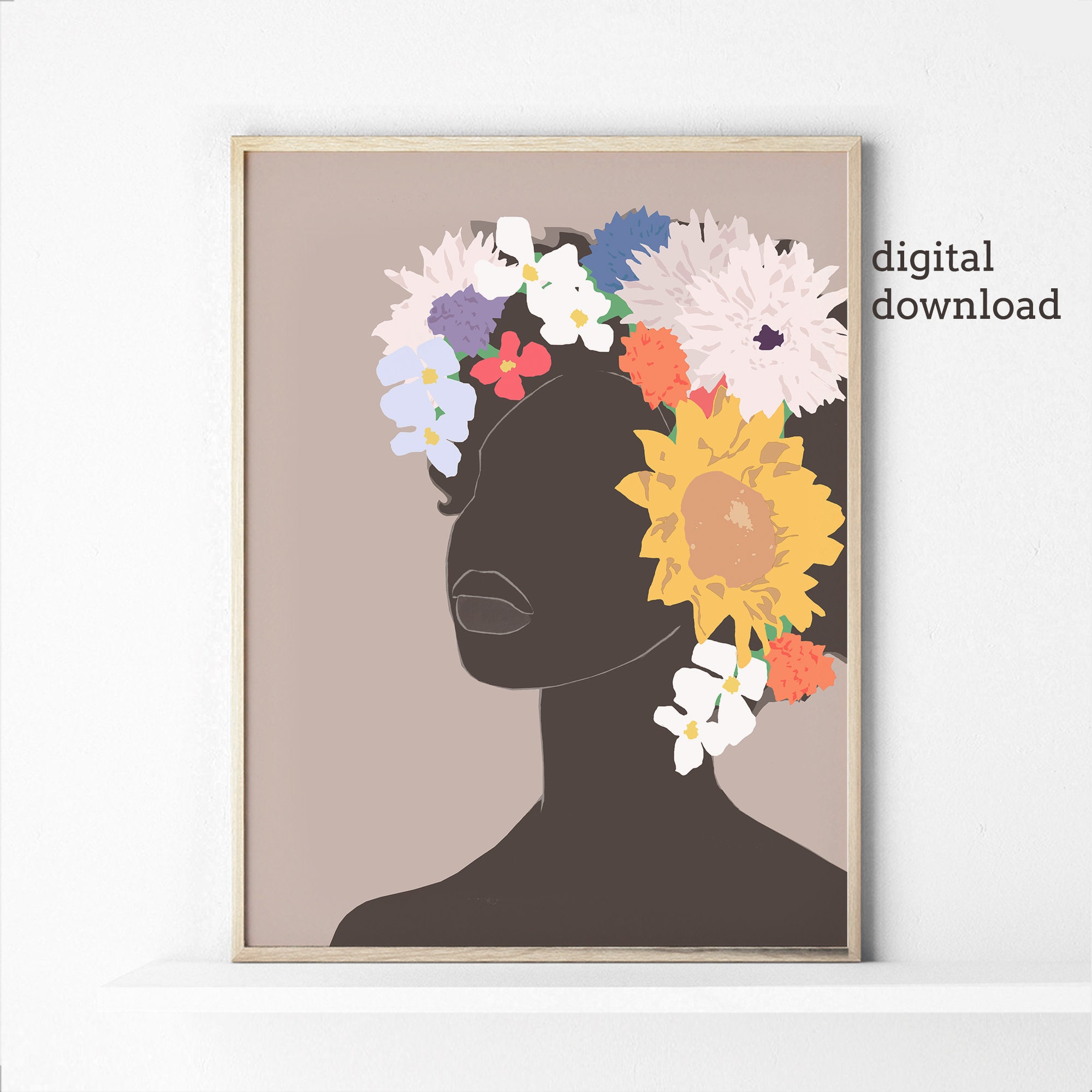 Flower Head Black Woman Art Illustration Prints Afro Wall Etsy