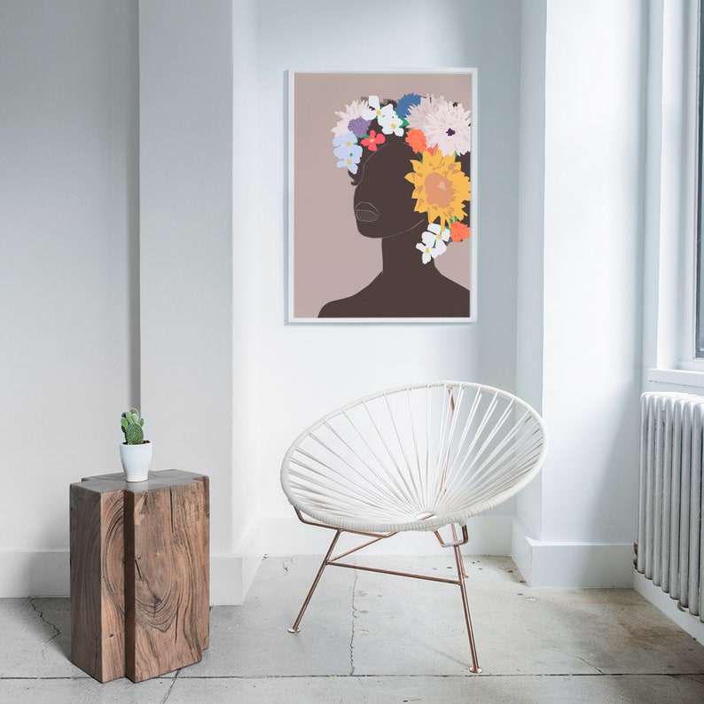 Flower Head Black Woman Art Illustration Prints Afro Wall Etsy
