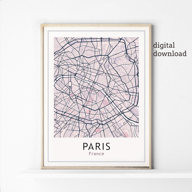 Paris Map Wall Art Map of Paris Bedroom Decor Set of 2 Etsy